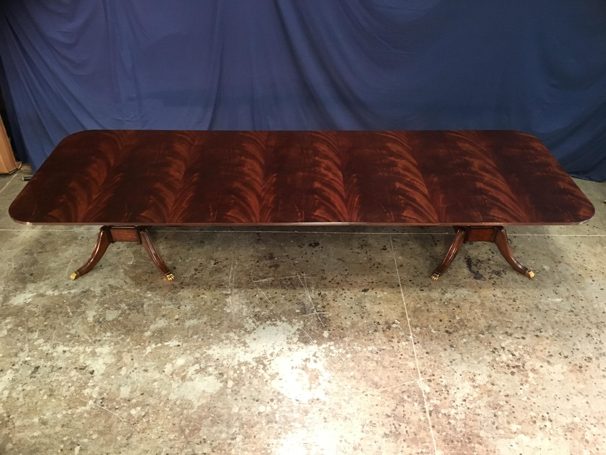 American Large Crotch Mahogany Georgian Style Dining Table by Leighton Hall For Sale