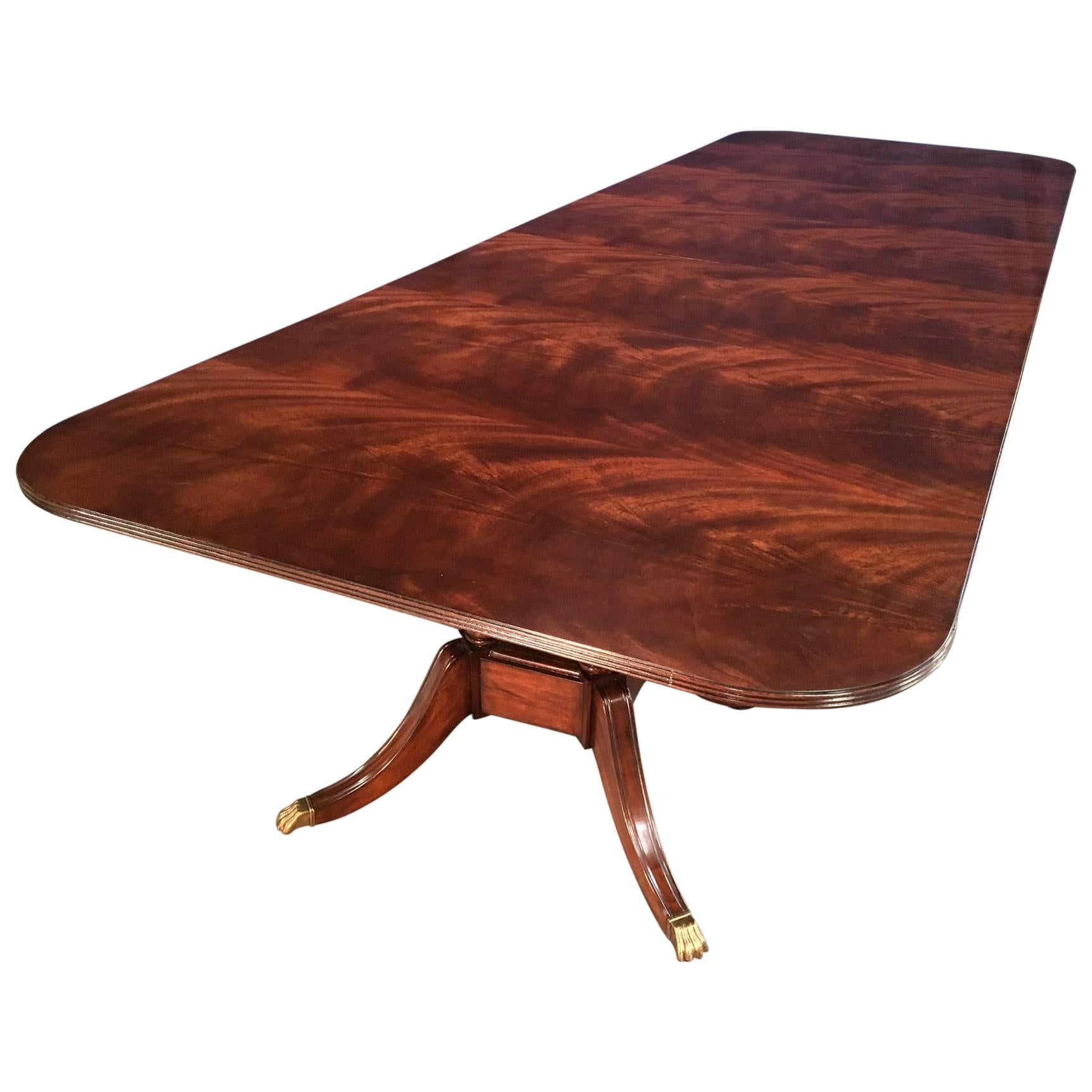 Large Crotch Mahogany Georgian Style Dining Table by Leighton Hall For Sale
