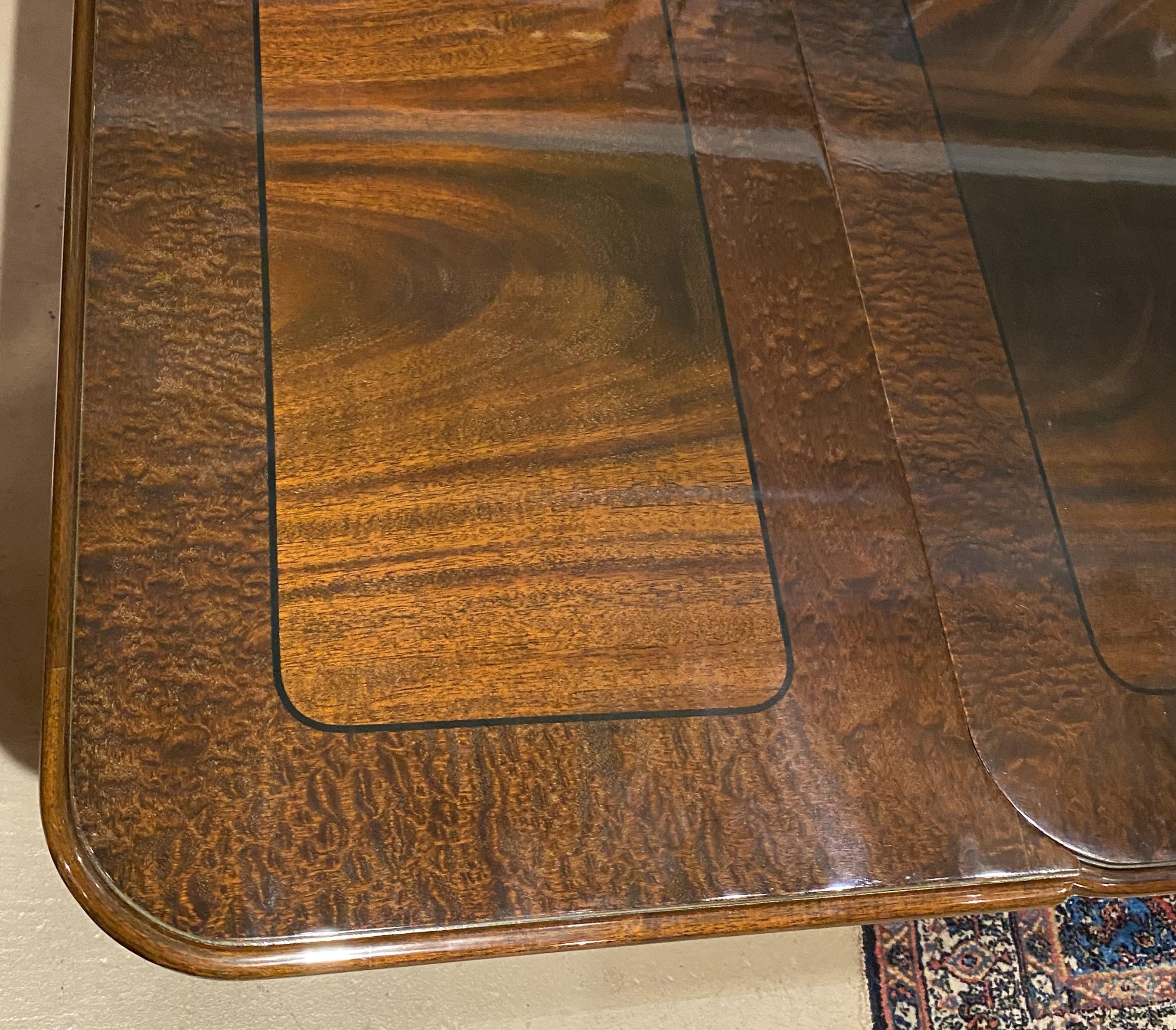 Large Crotched Mahogany Dining or Conference Table with Two Leaves For Sale 3