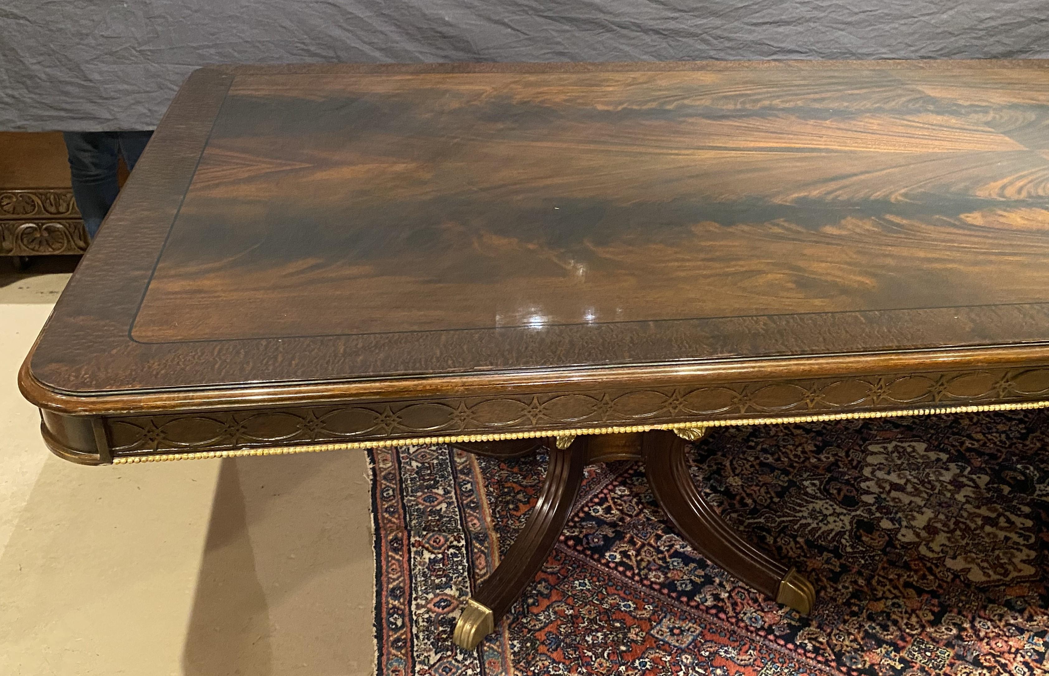 Regency Large Crotched Mahogany Dining or Conference Table with Two Leaves For Sale