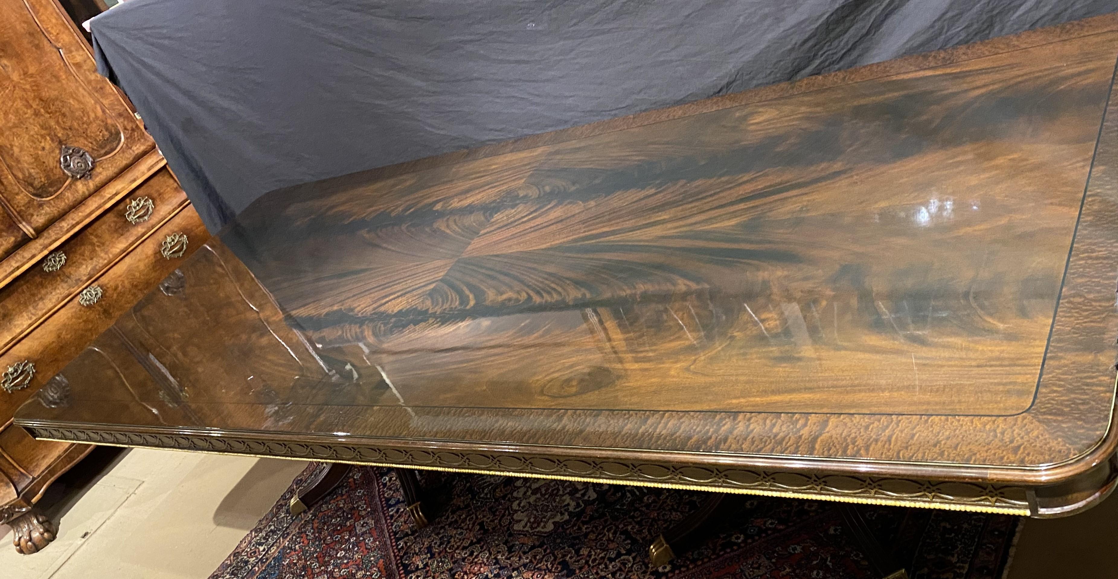 20th Century Large Crotched Mahogany Dining or Conference Table with Two Leaves For Sale