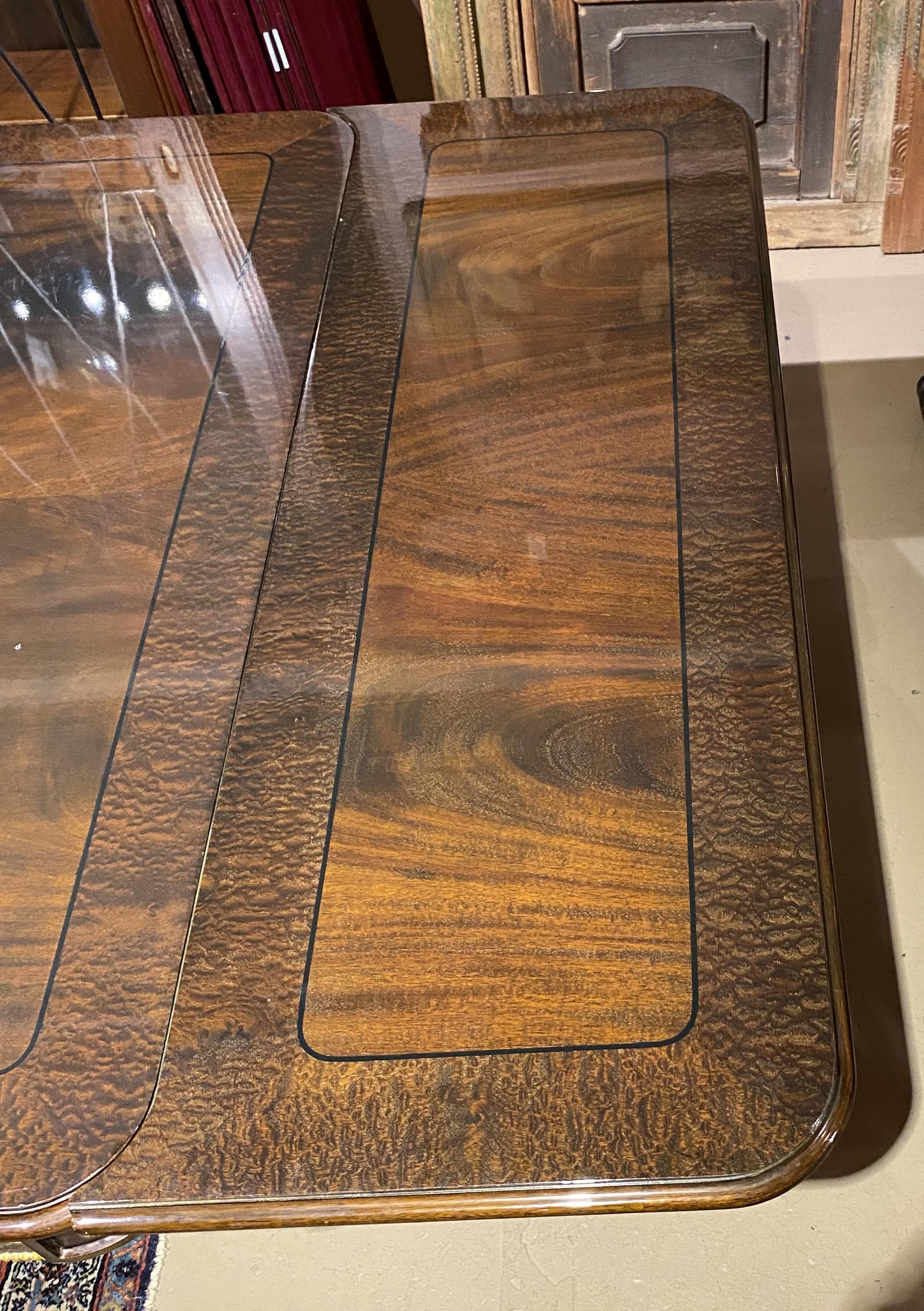 Large Crotched Mahogany Dining or Conference Table with Two Leaves For Sale 1