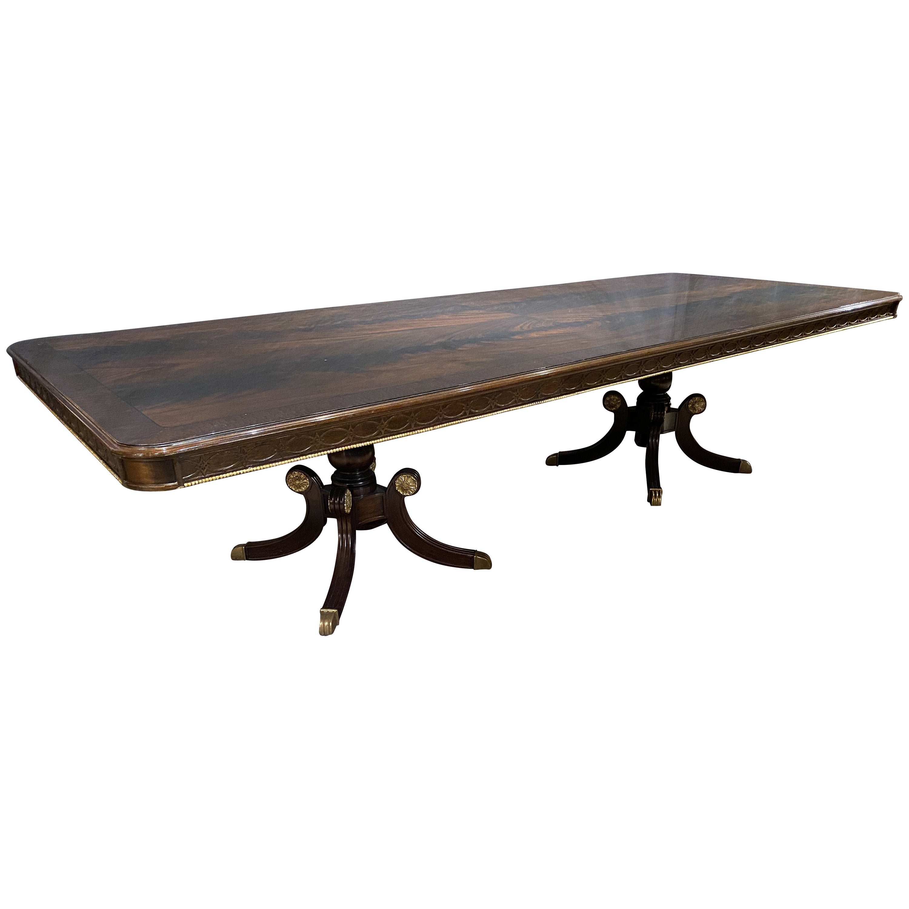 Large Crotched Mahogany Dining or Conference Table with Two Leaves