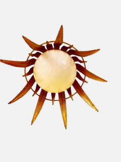 Large crown Spanish gilt gold crown with opaline glass pendant , circa 1950