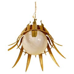 Large crown Spanish gilt gold crown with opaline glass pendant , circa 1950