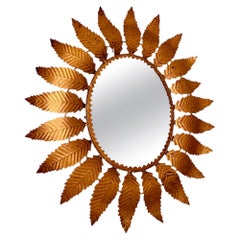 Large Crown Sunburst mirror in Gilt Metal Glass , circa 1950