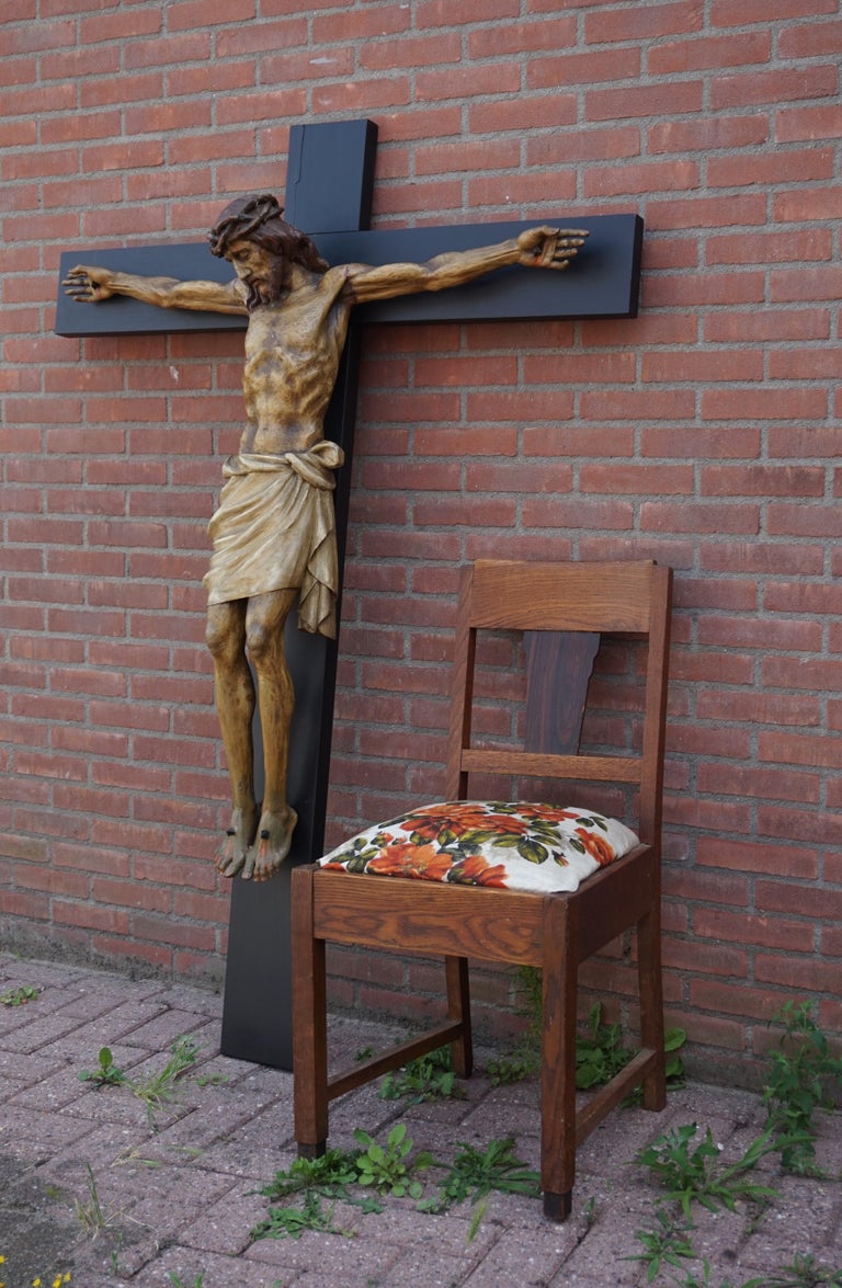 Large Crucifix with an Antique and Rare Size Hand Carved Wooden Corpus