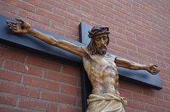 Large Crucifix with an Antique and Rare Size Hand Carved Wooden Corpus of Christ