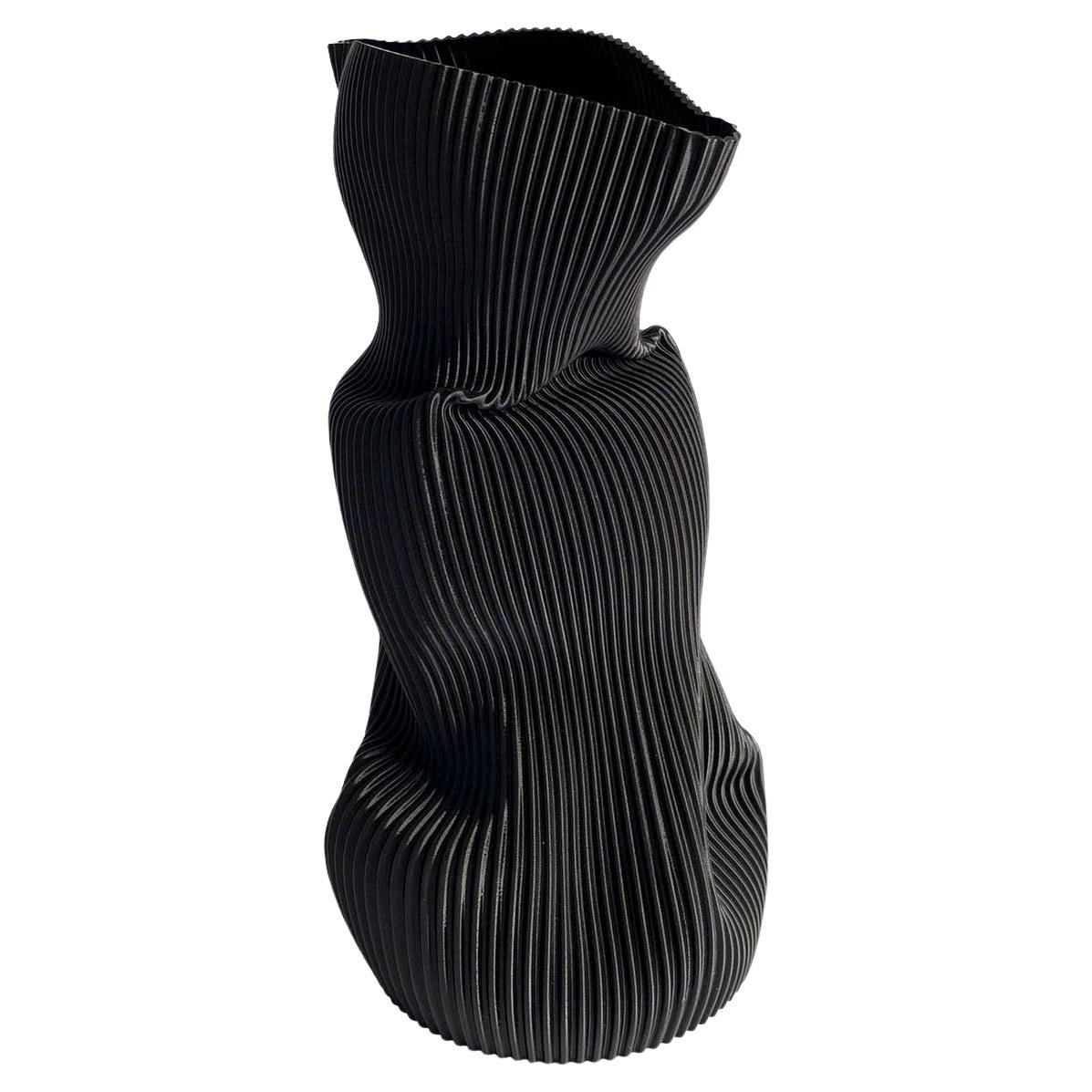 Large Crumpled Vase in Black 3D Printed Plant Based Plastic
