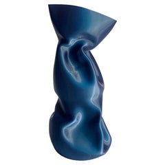 Large Crumpled Vase in Dark Blue 3D Printed Plant Based Plastic - Smooth Edition