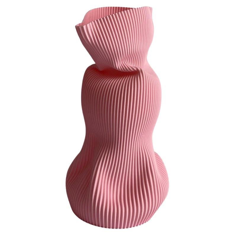 Large Crumpled Vase in Pink 3D Printed Plant Based Plastic en venta