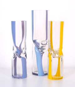 Large Crushed Glass Vase: Black & White Hand Blown Glass by Avram Rusu Studio