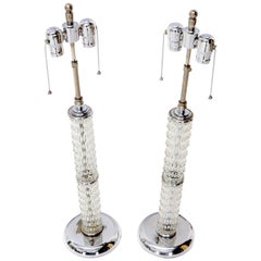 Vintage Large Crystal and Chrome Mid-Century Modern Table Lamps