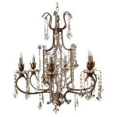Large Crystal and Gilt Metal Italian Chandelier