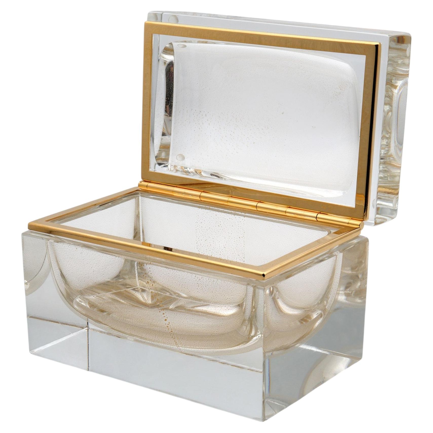 Large Crystal and 24-Kt Gold Rectangular Jewelry Box