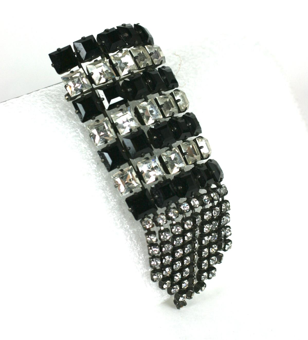 Large Crystal and Jet Fringed Rhinestone Brooch In Excellent Condition For Sale In New York, NY