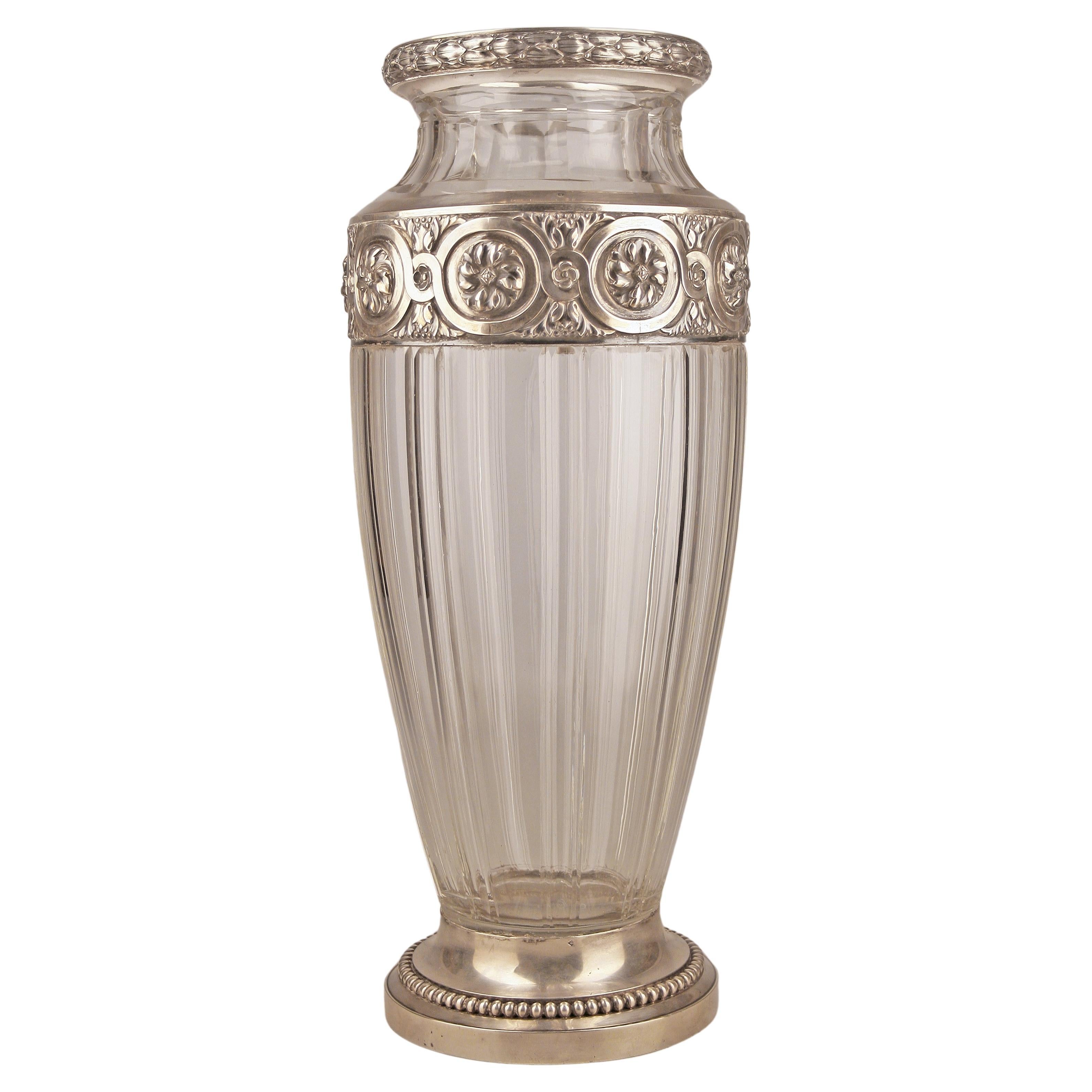 French silver and glass vase