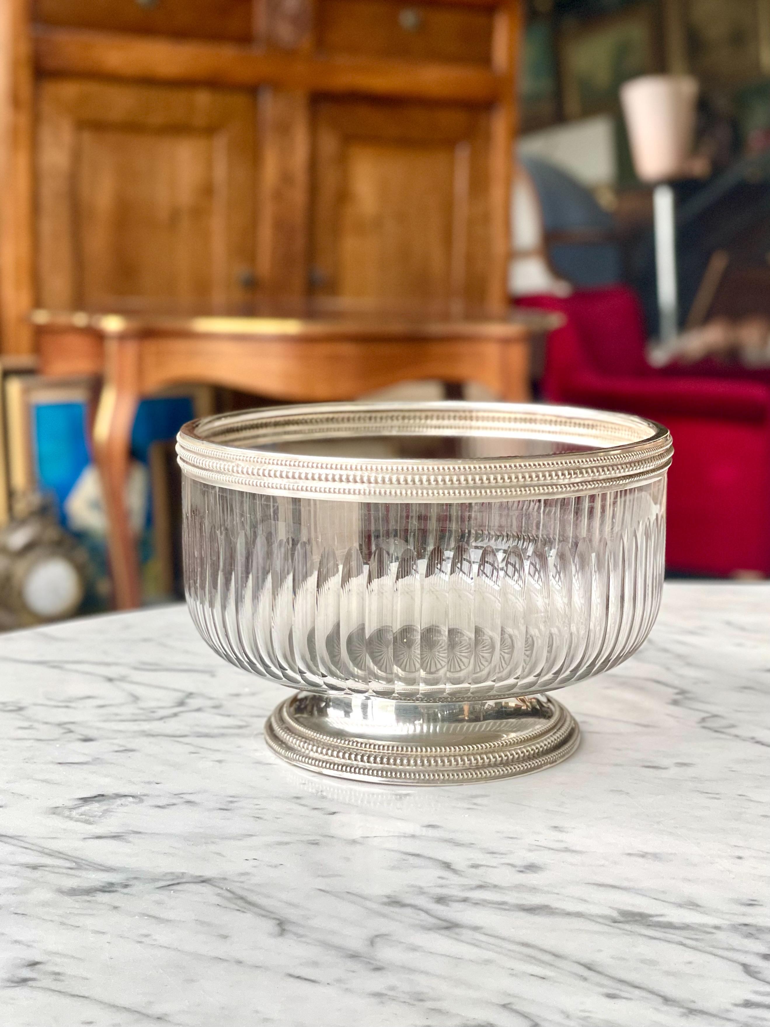 Large Crystal and Sterling Silver Bowl, Late 19th Century For Sale 8