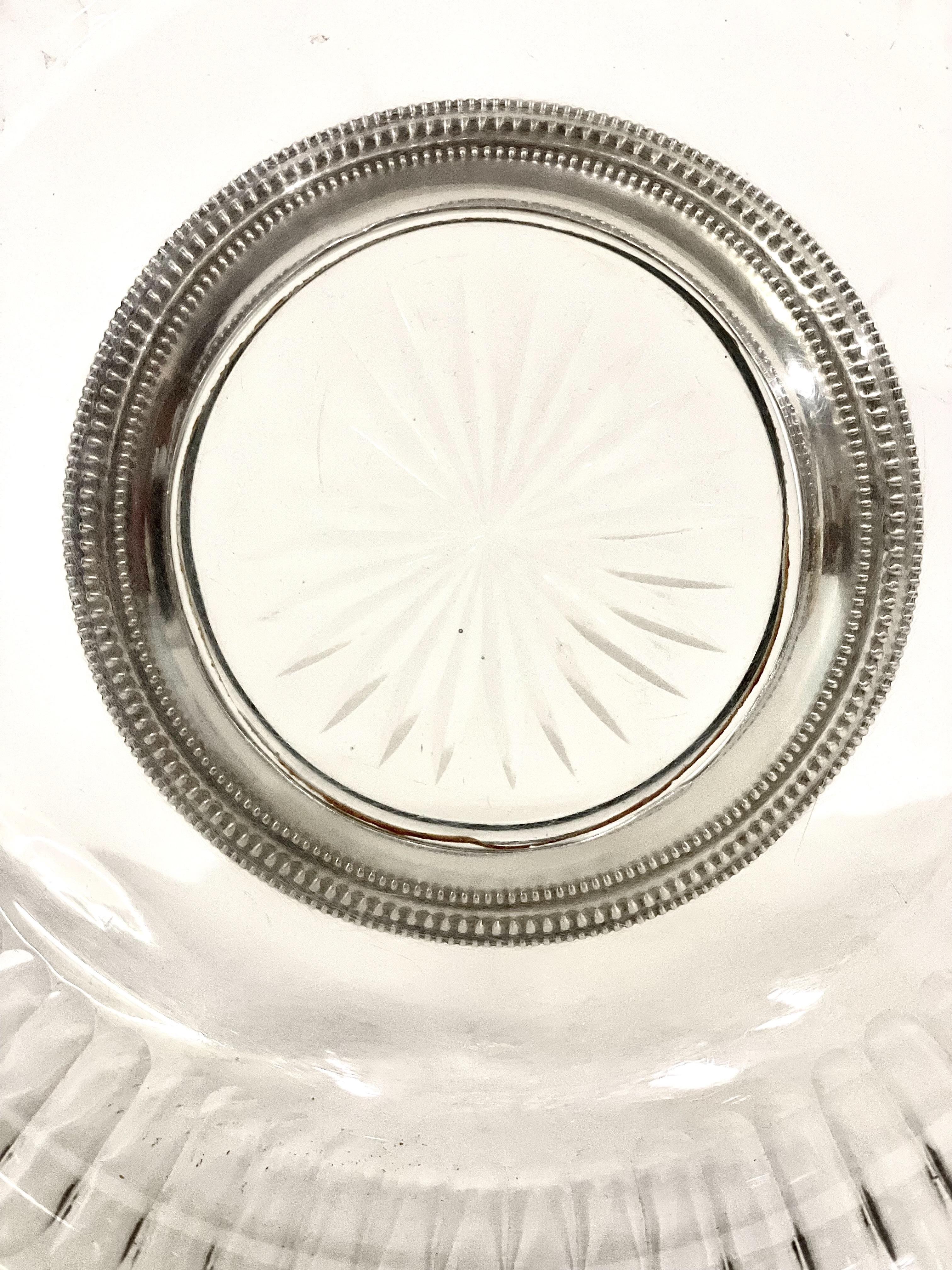 French Large Crystal and Sterling Silver Bowl, Late 19th Century For Sale