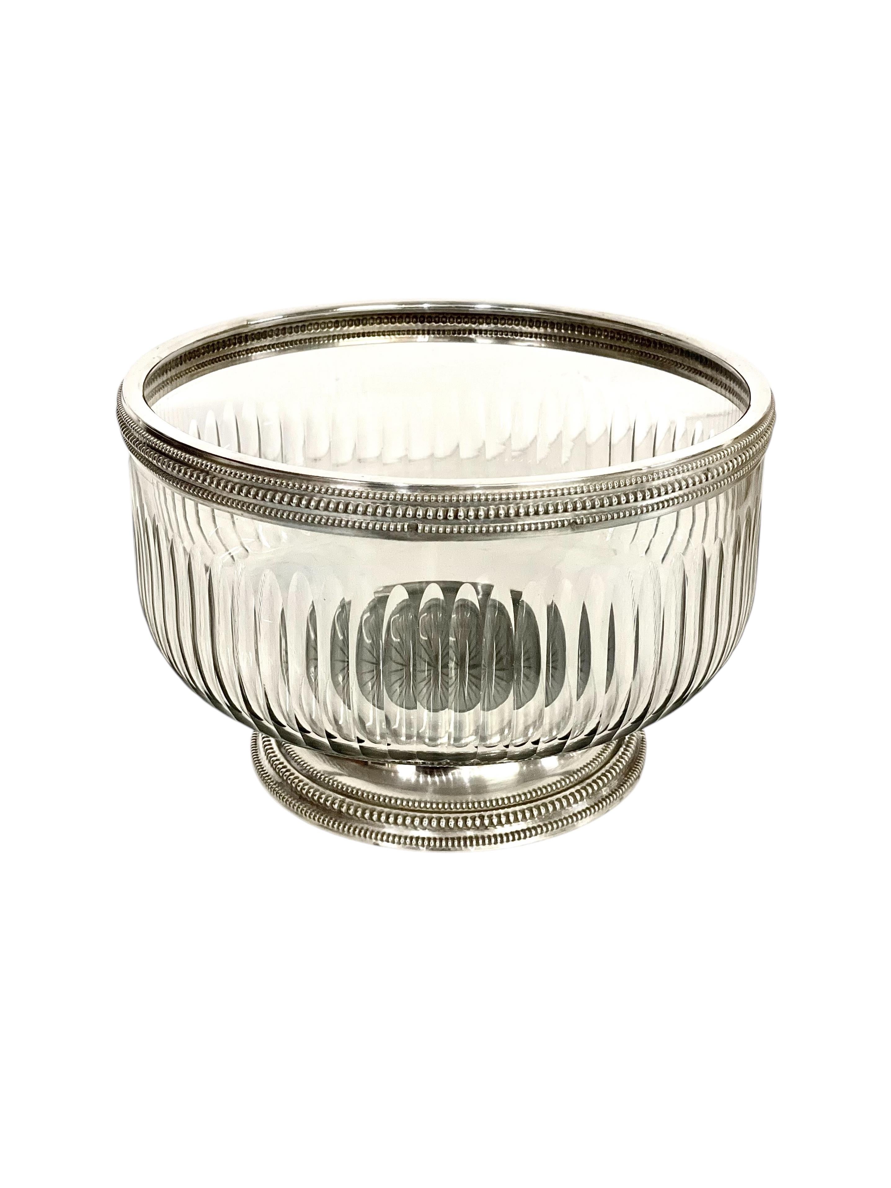 Large Crystal and Sterling Silver Bowl, Late 19th Century For Sale 1