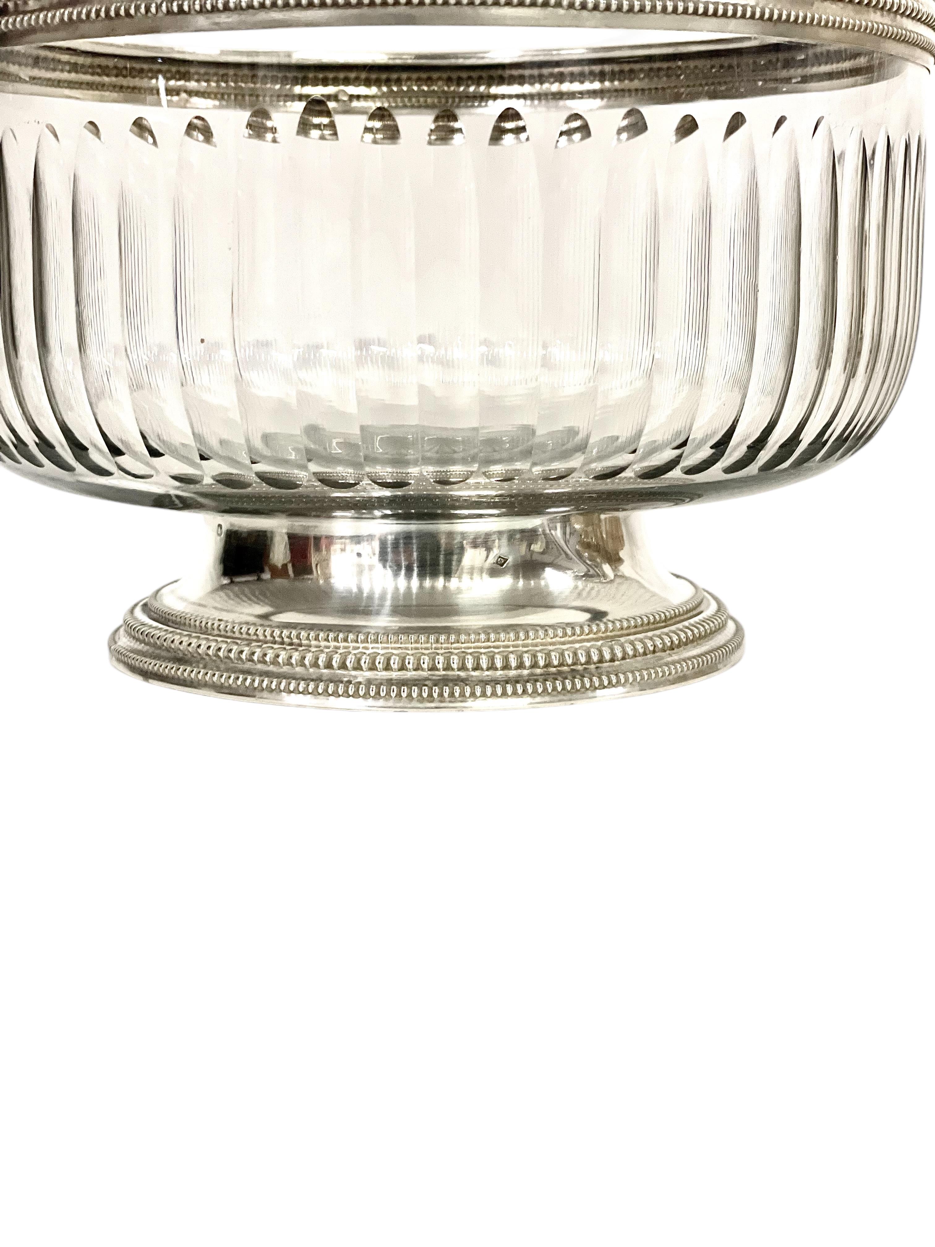 Large Crystal and Sterling Silver Bowl, Late 19th Century For Sale 3