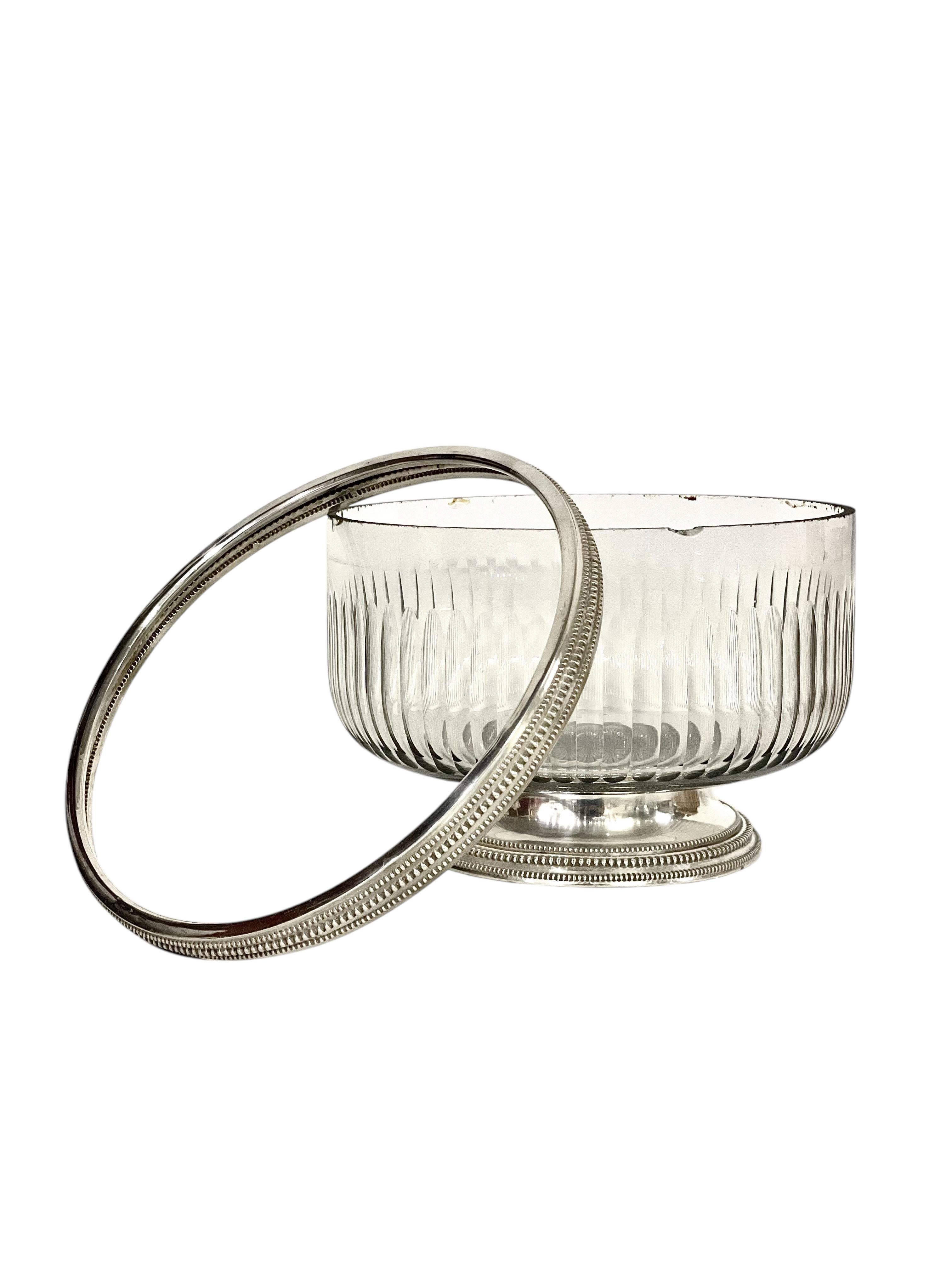 Large Crystal and Sterling Silver Bowl, Late 19th Century For Sale 4