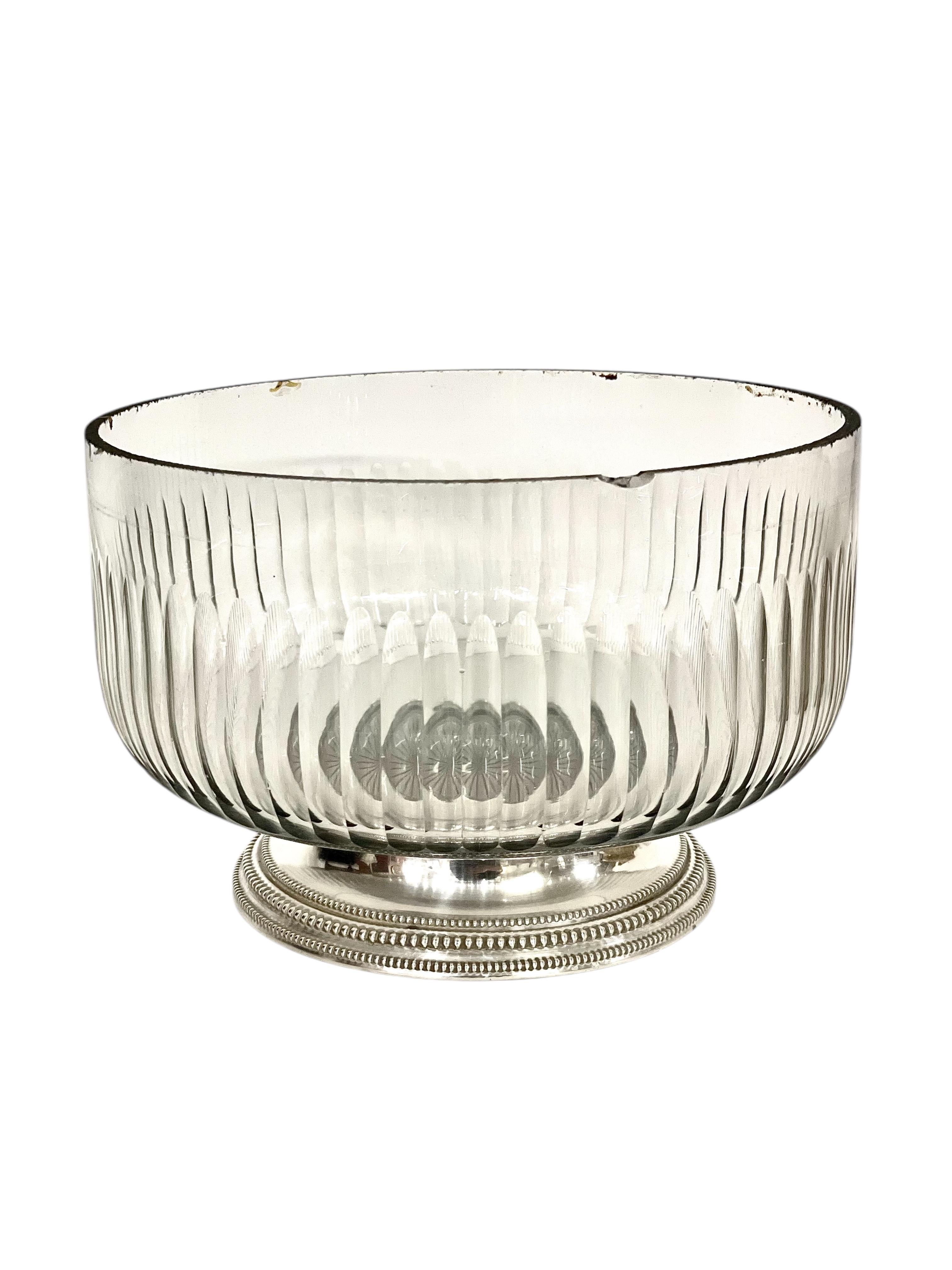 Large Crystal and Sterling Silver Bowl, Late 19th Century For Sale 5