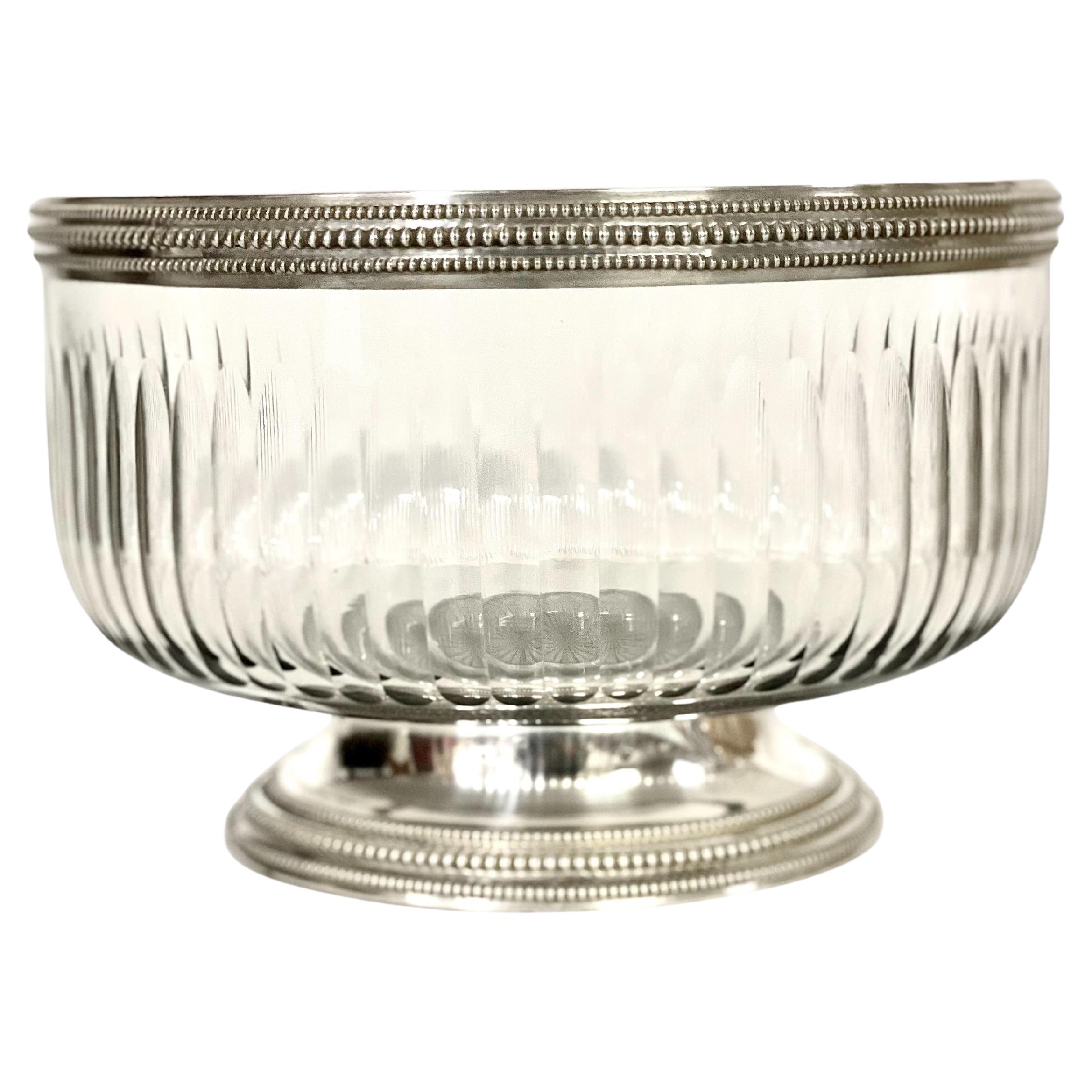Large Crystal and Sterling Silver Bowl, Late 19th Century For Sale