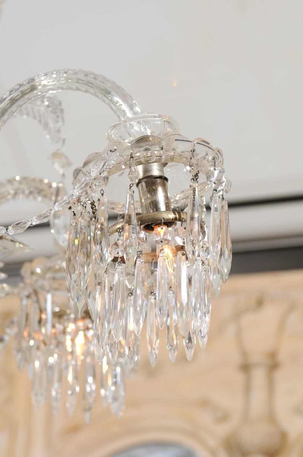 Large Crystal Arm Chandelier with 6 Downturned Lights, Continental circa 1900 5