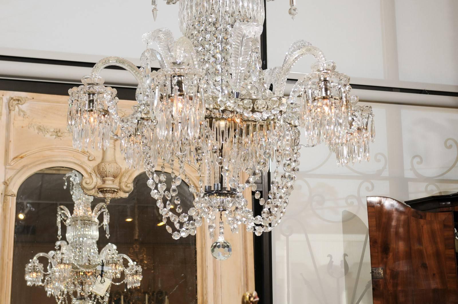 Large Crystal Arm Chandelier with 6 Downturned Lights, Continental circa 1900 1