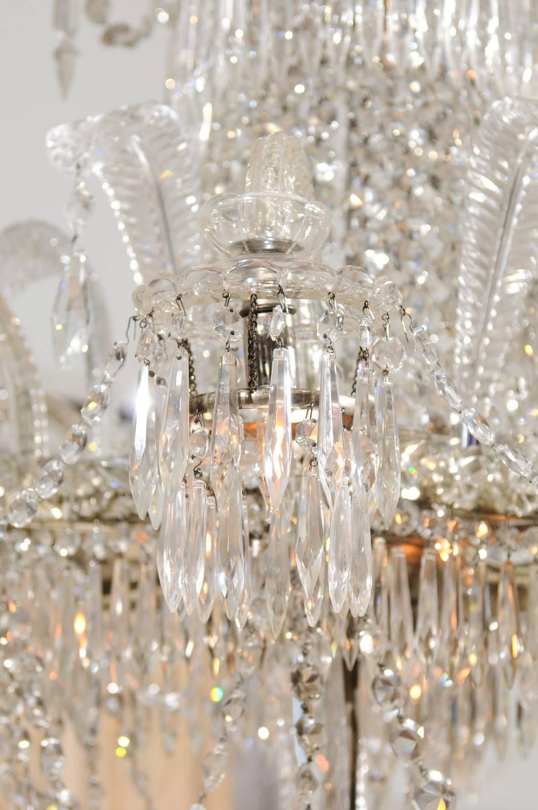 Large Crystal Arm Chandelier with 6 Downturned Lights, Continental circa 1900 2