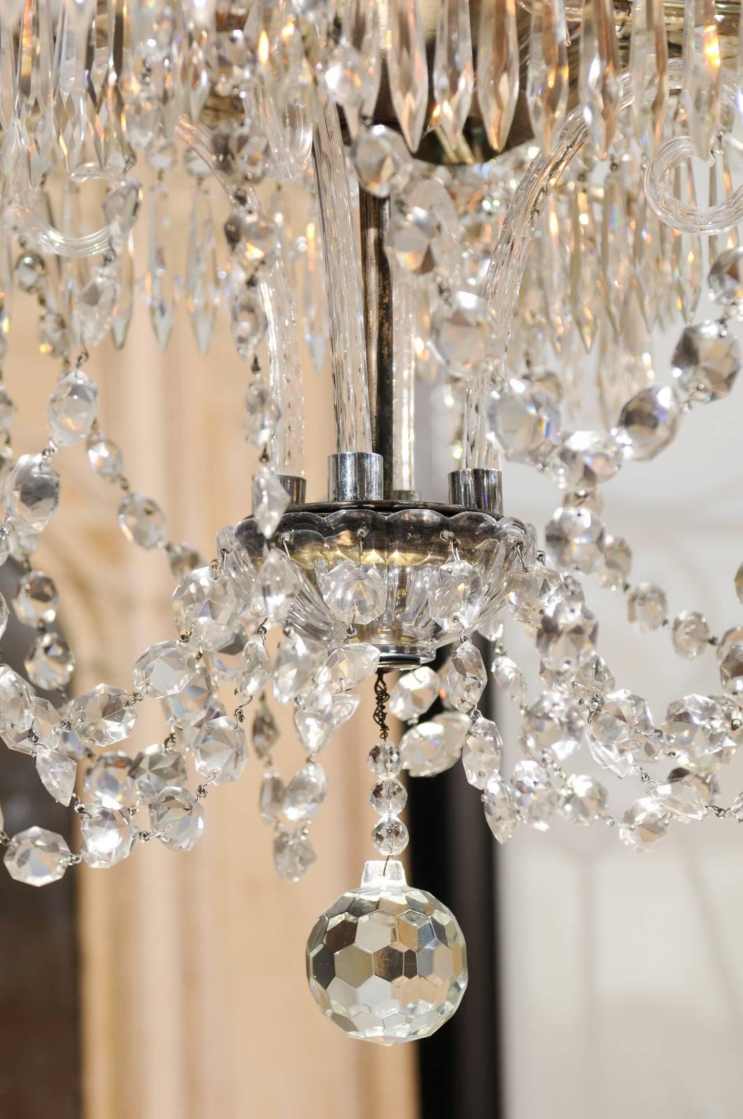 Large Crystal Arm Chandelier with 6 Downturned Lights, Continental circa 1900 3