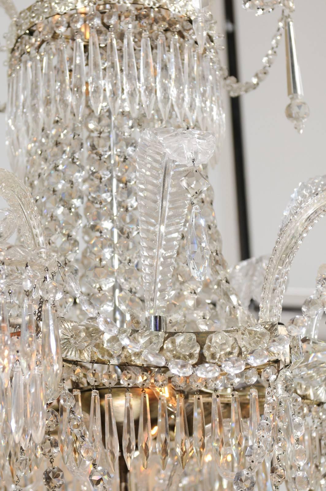 Large Crystal Arm Chandelier with 6 Downturned Lights, Continental circa 1900 4