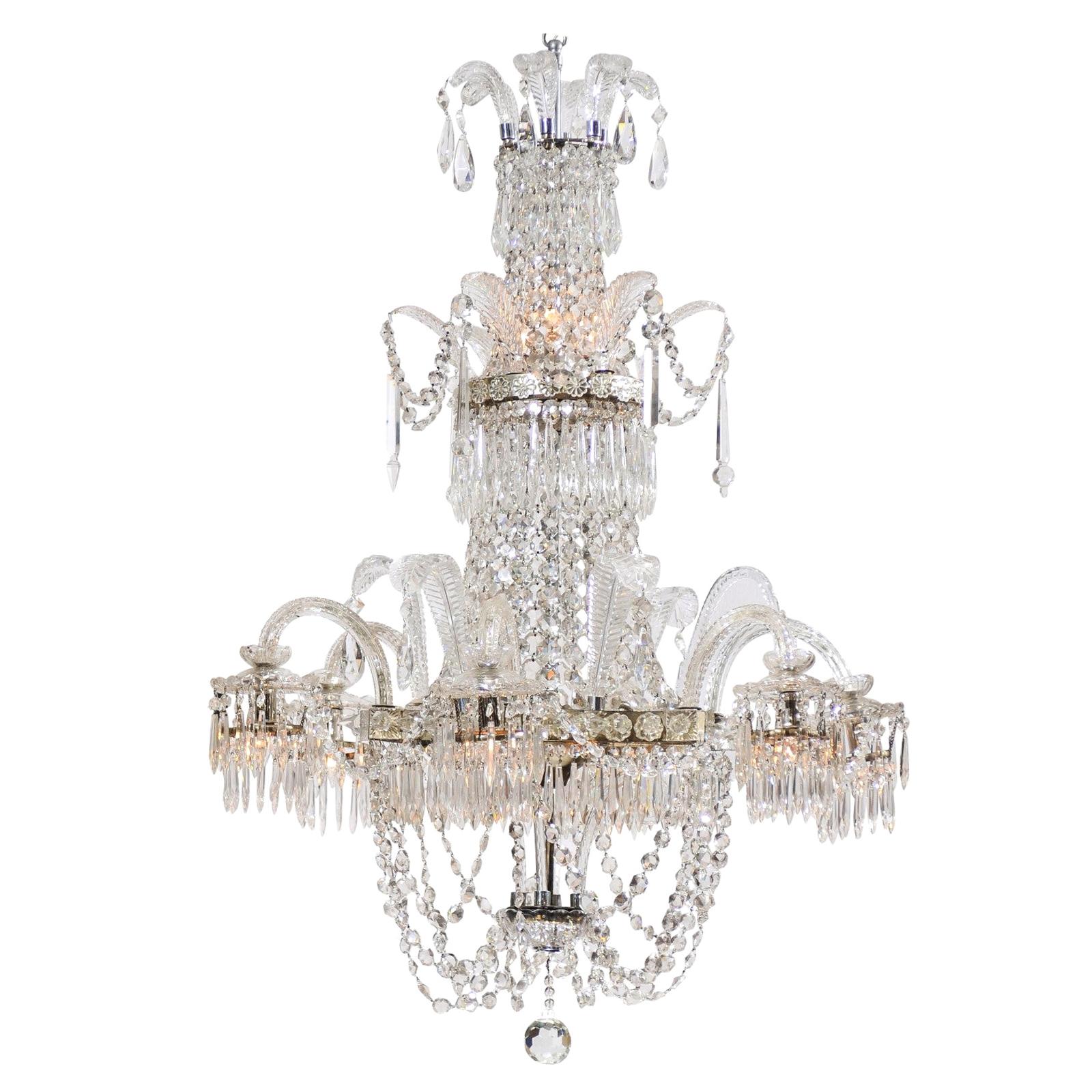 Large Crystal Arm Chandelier with 6 Downturned Lights, Continental circa 1900