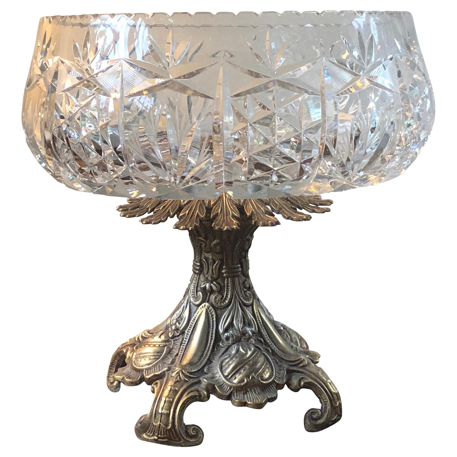 Large crystal centerbowl on Rococo style bronze stand.