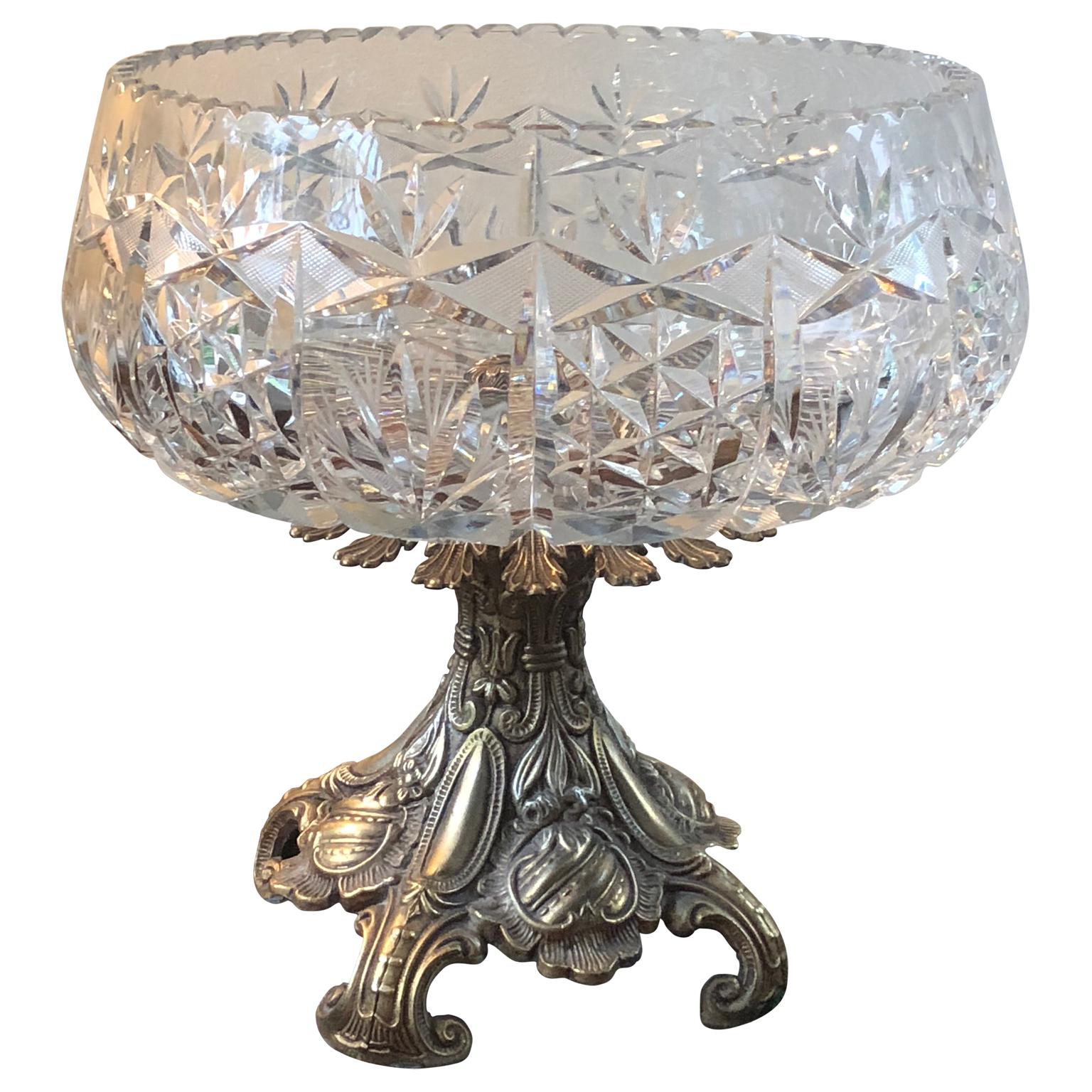 Large Crystal Centerbowl On Rococo-style Bronze Stand