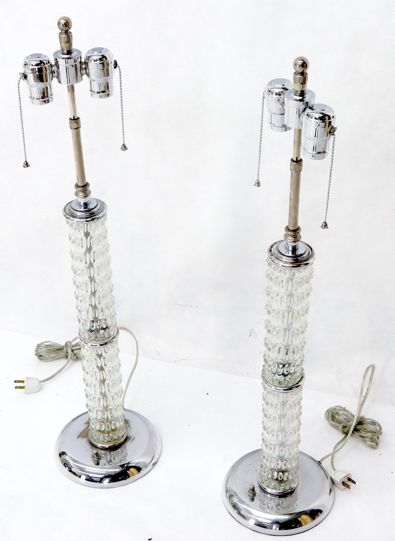 Pair of crystal and chrome Mid-Century Modern table lamp.
