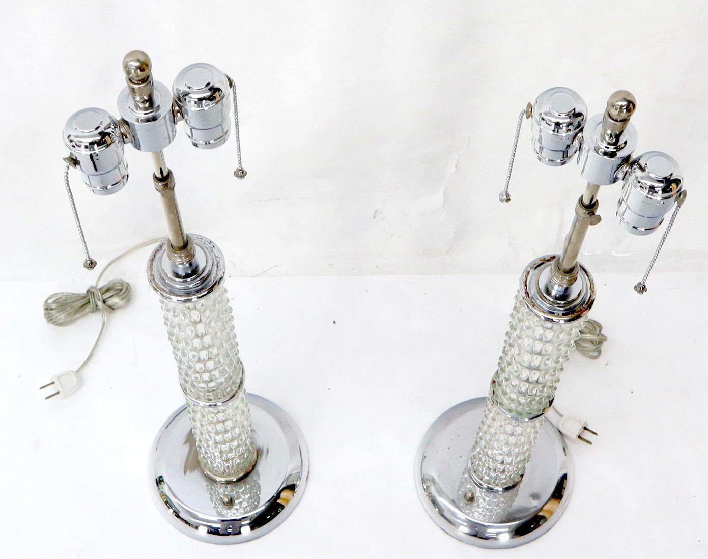 American Large Crystal and Chrome Mid-Century Modern Table Lamps For Sale