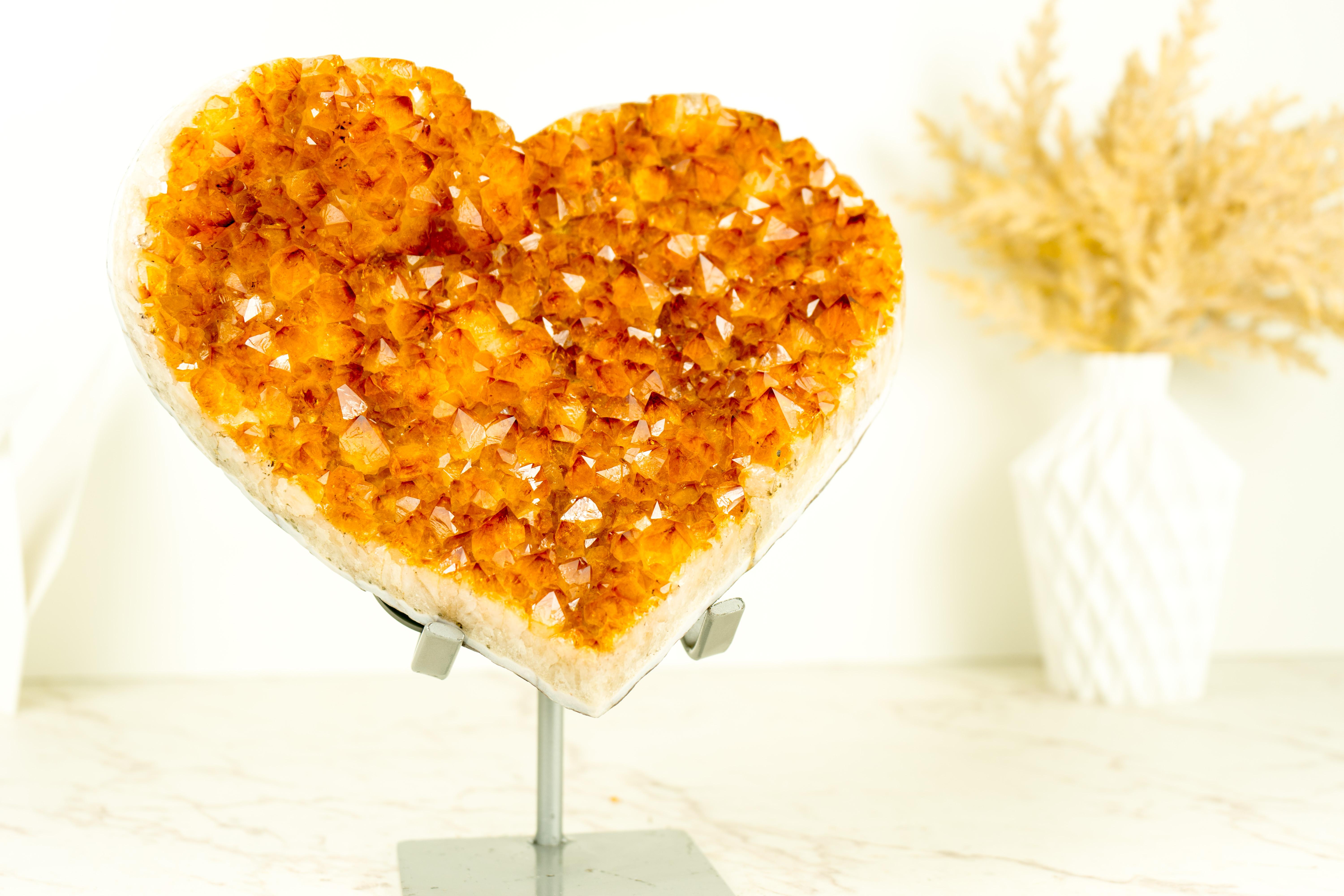 Contemporary Large Crystal Citrine Heart Sculpture Carved from an Orange Citrine Cluster For Sale