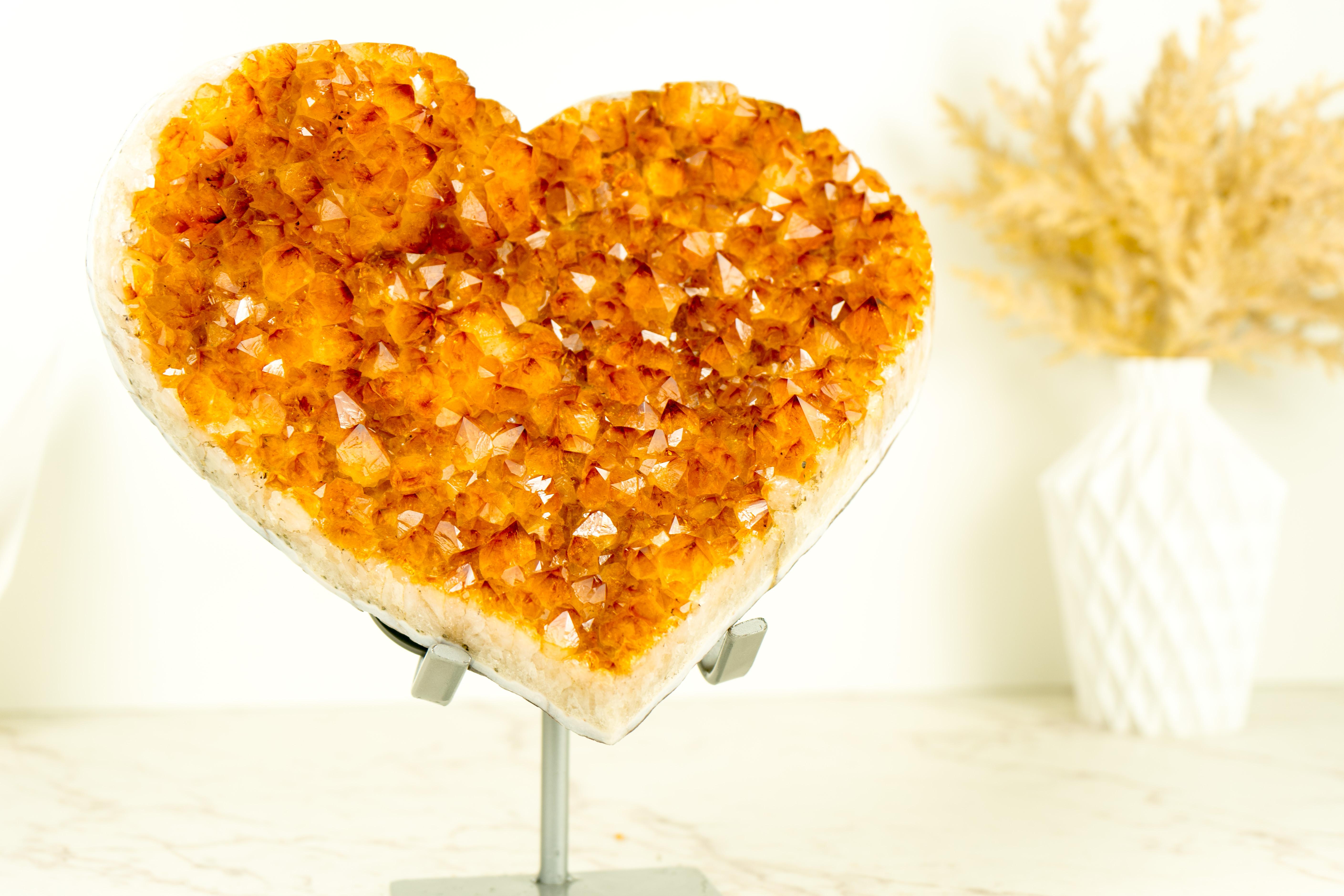 Agate Large Crystal Citrine Heart Sculpture Carved from an Orange Citrine Cluster For Sale