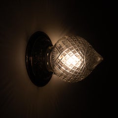 Large Crystal Cut Glass Acorn Flush to Ceiling Light with Aged Brass Fittings