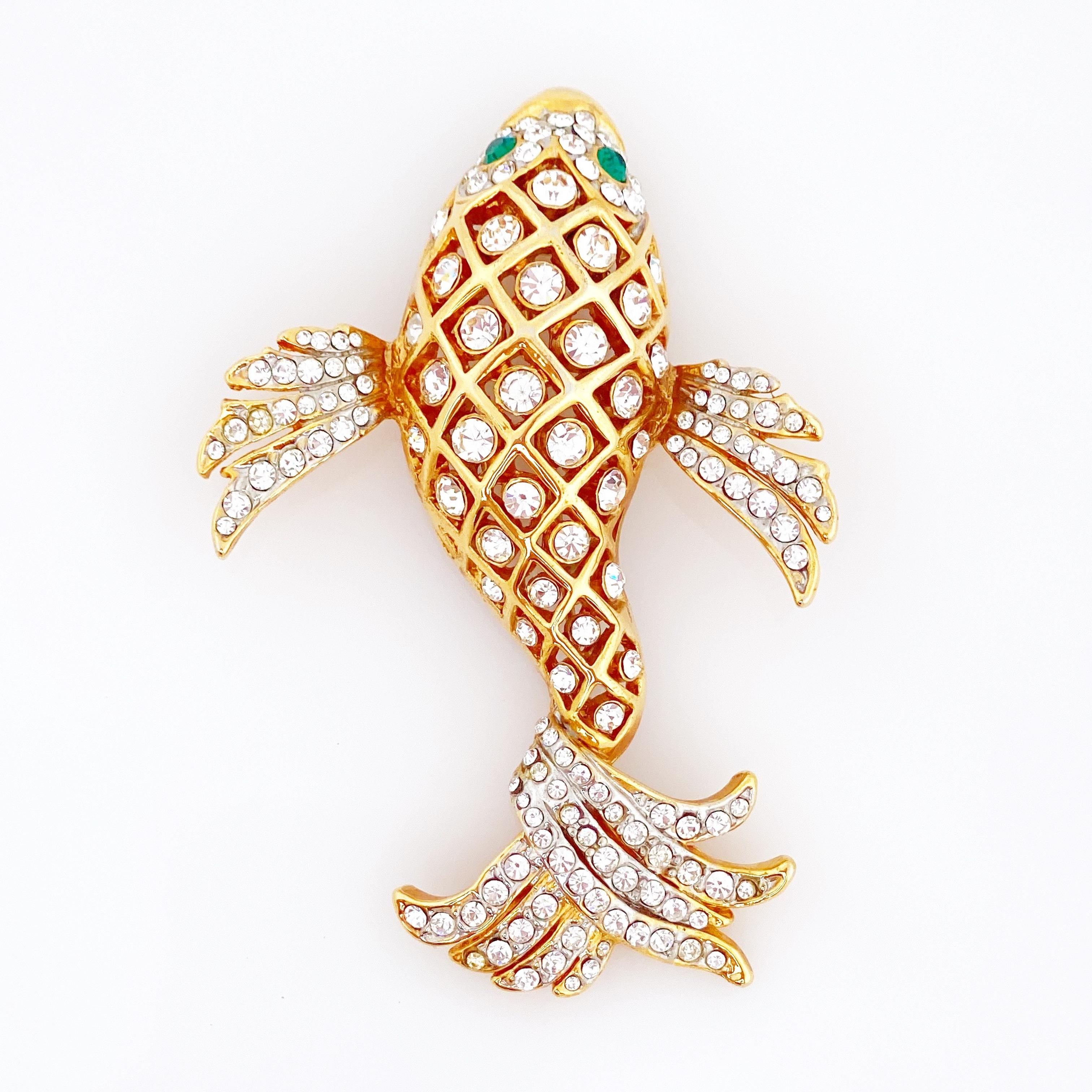 Women's Large Crystal Encrusted Koi Fish Figural Brooch, 1980s