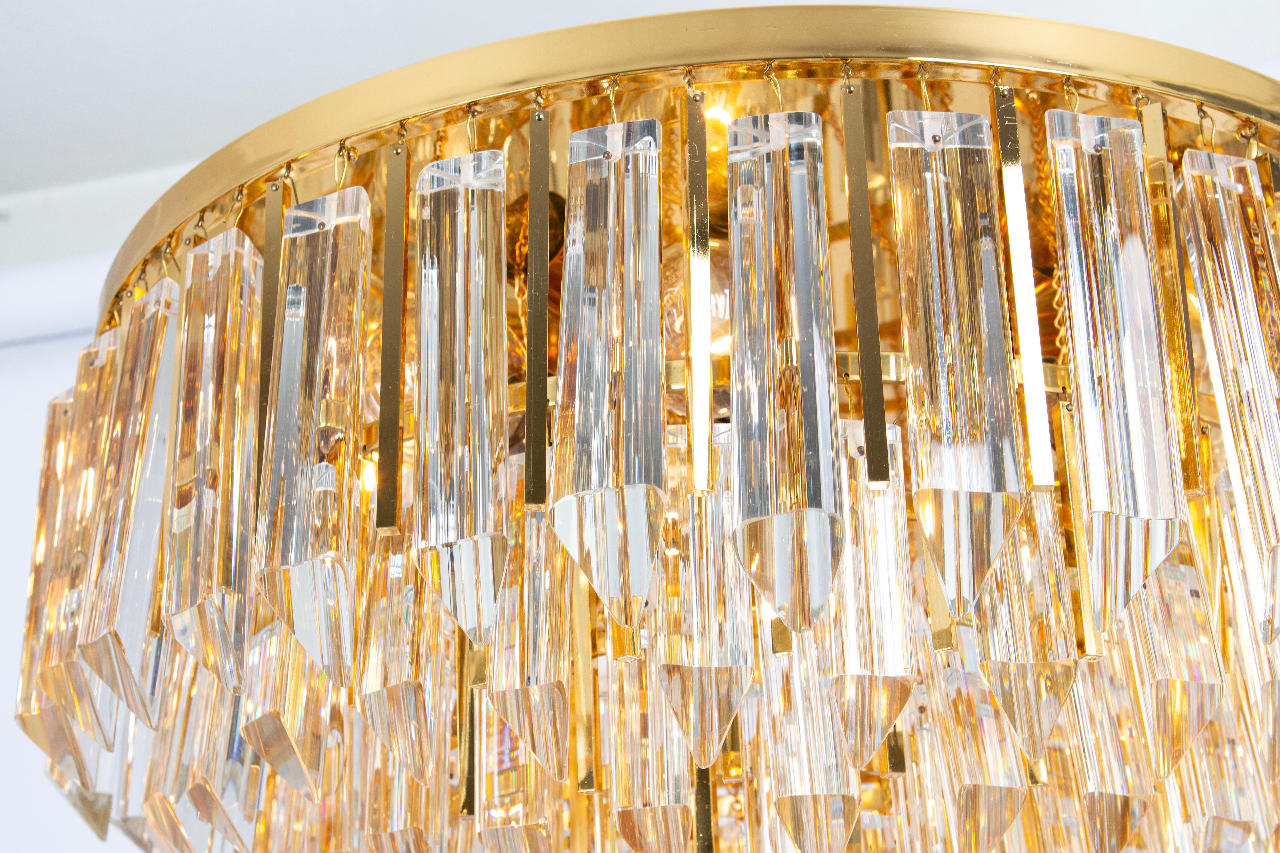 Large Crystal Glass and Brass Flush Mount, Designed by Palwa, Germany, 1970s For Sale 1