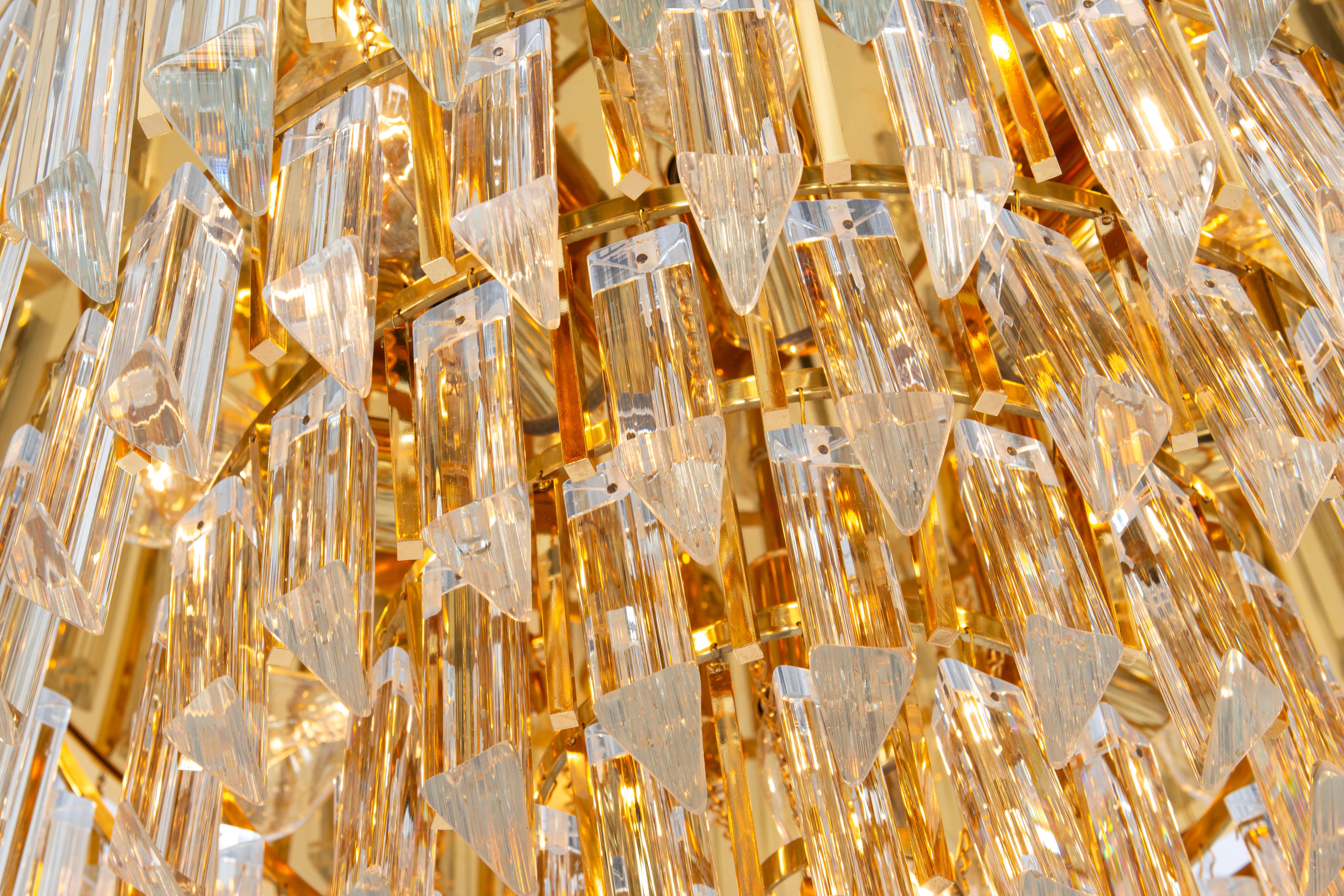Large Crystal Glass and Brass Flush Mount, Designed by Palwa, Germany, 1970s For Sale 4