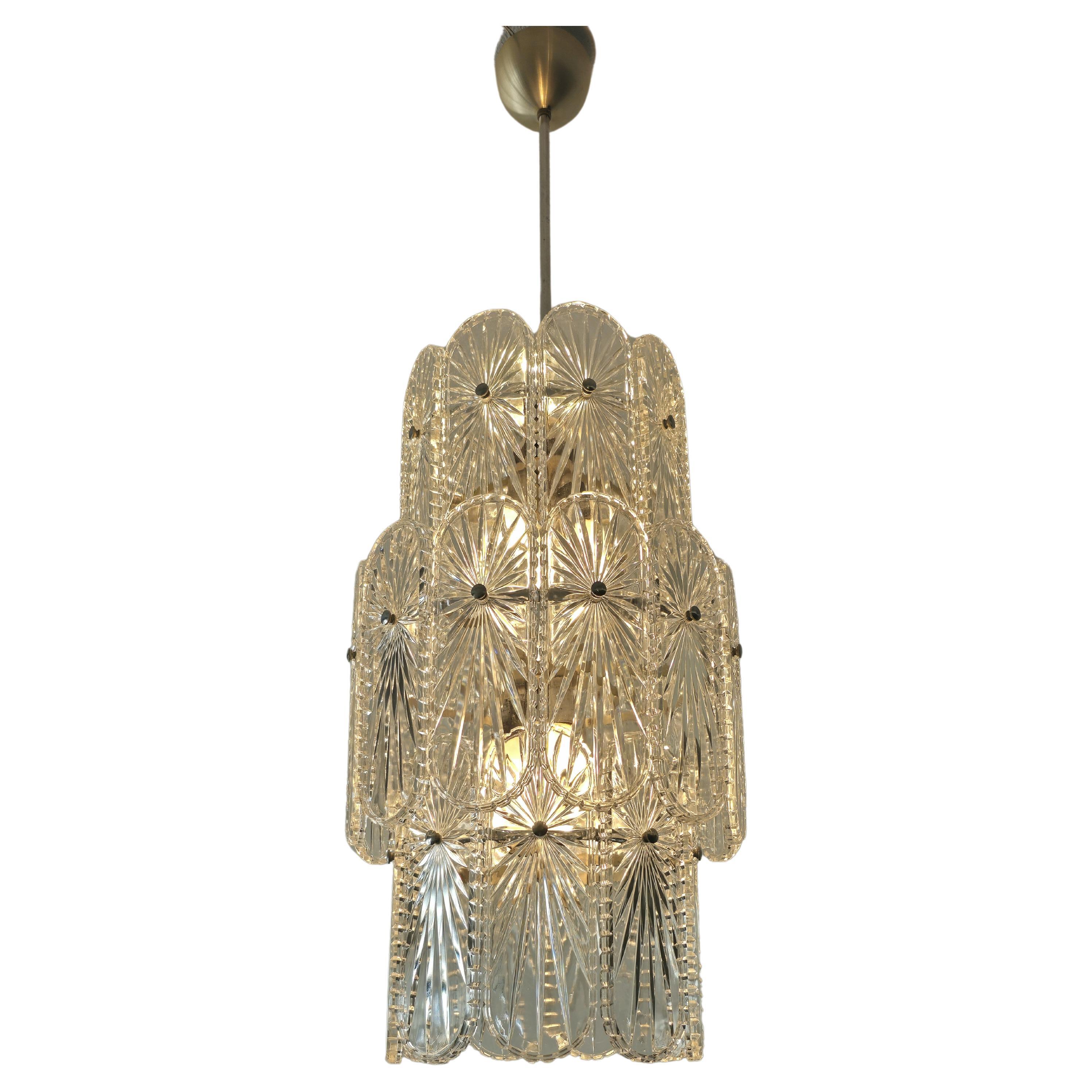 Grand lustre en cristal moderne mi-siècle, années 1960, Italie