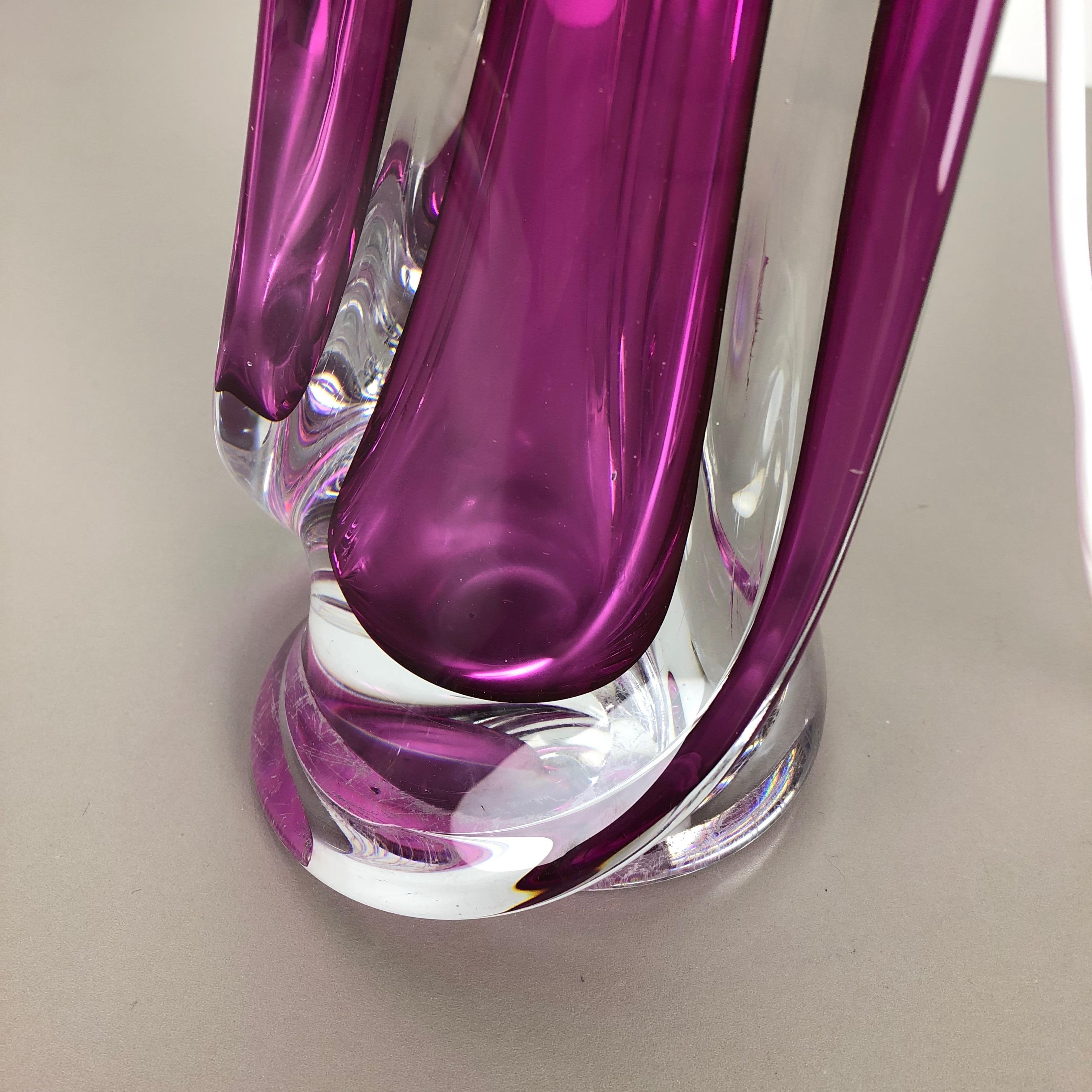 20ième siècle Grande lampe de bureau rose en verre de cristal du Val Saint Lambert, Belgique, années 1960 en vente