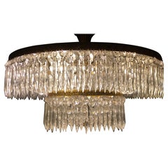 Large Crystal Hollywood Regency Chandelier, Flush Mount, France, 1970s