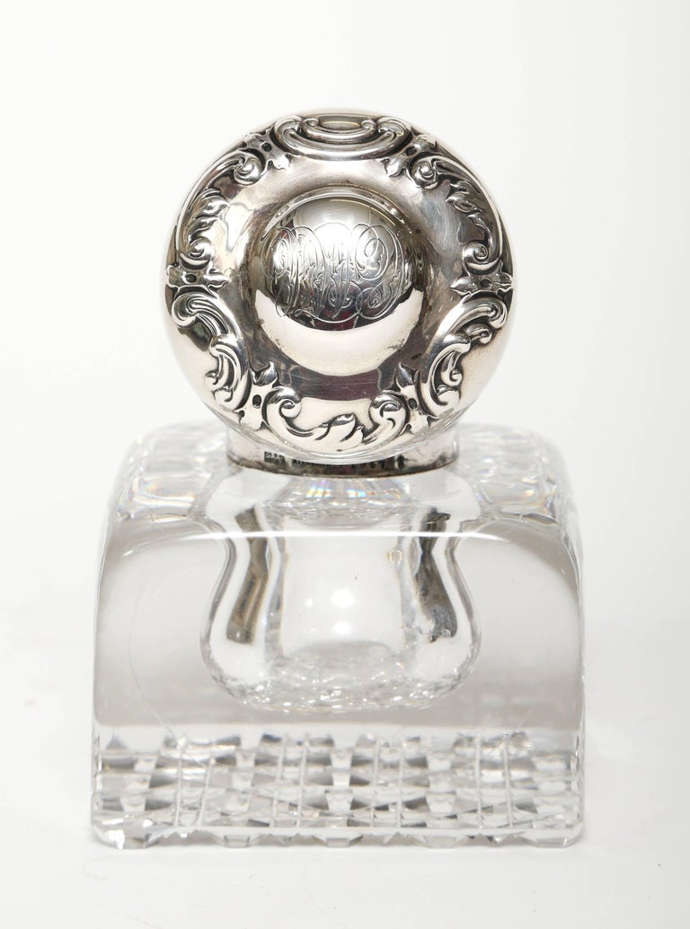 Crystal Inkwell with Sterling Silver Top For Sale at 1stdibs