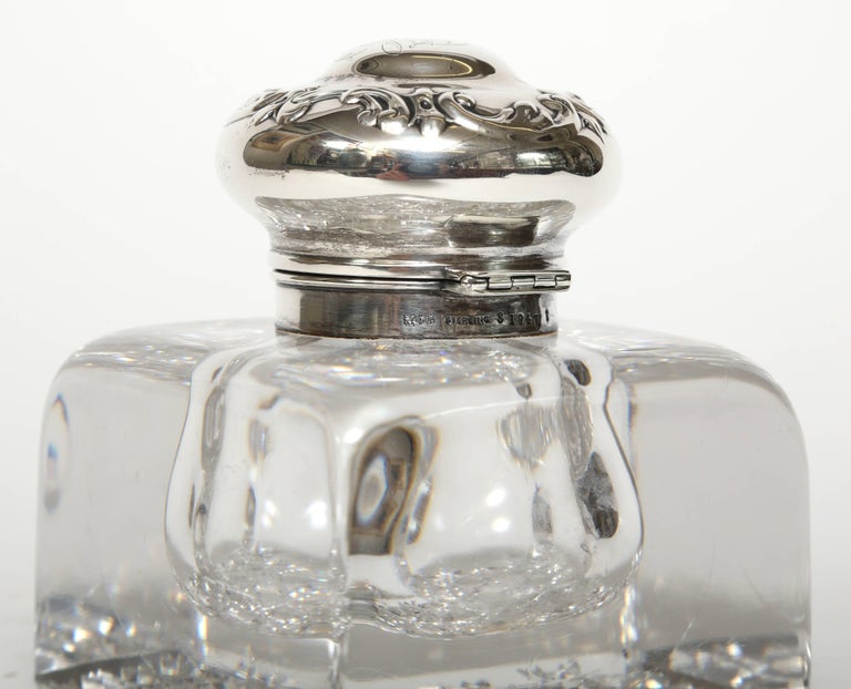 Crystal Inkwell with Sterling Silver Top For Sale at 1stdibs