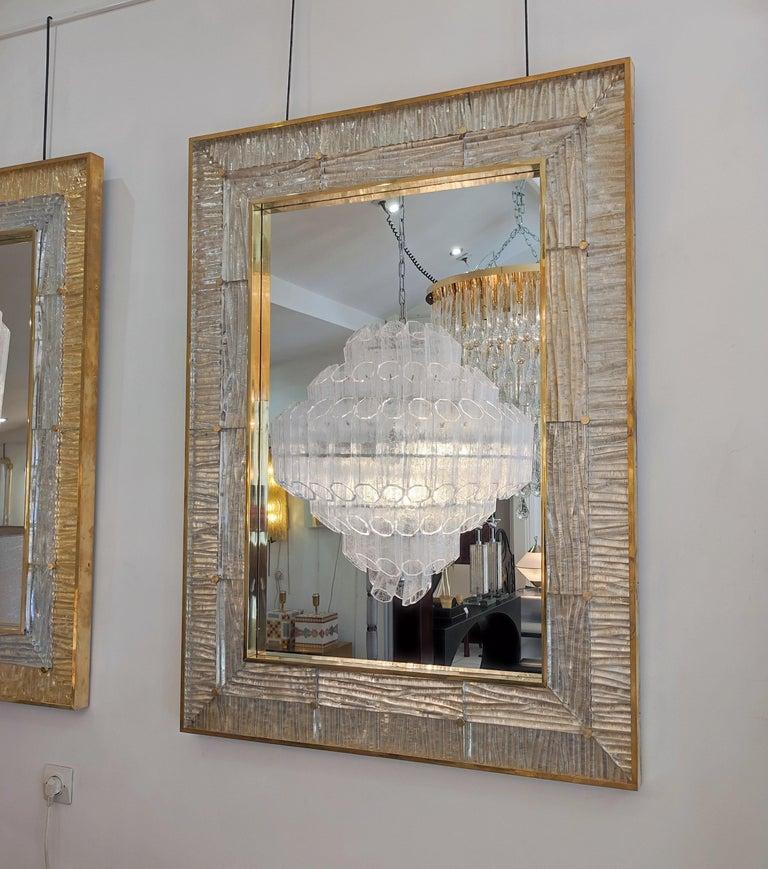 20th Century  Large Crystal Murano Glass and Brass Mirror For Sale